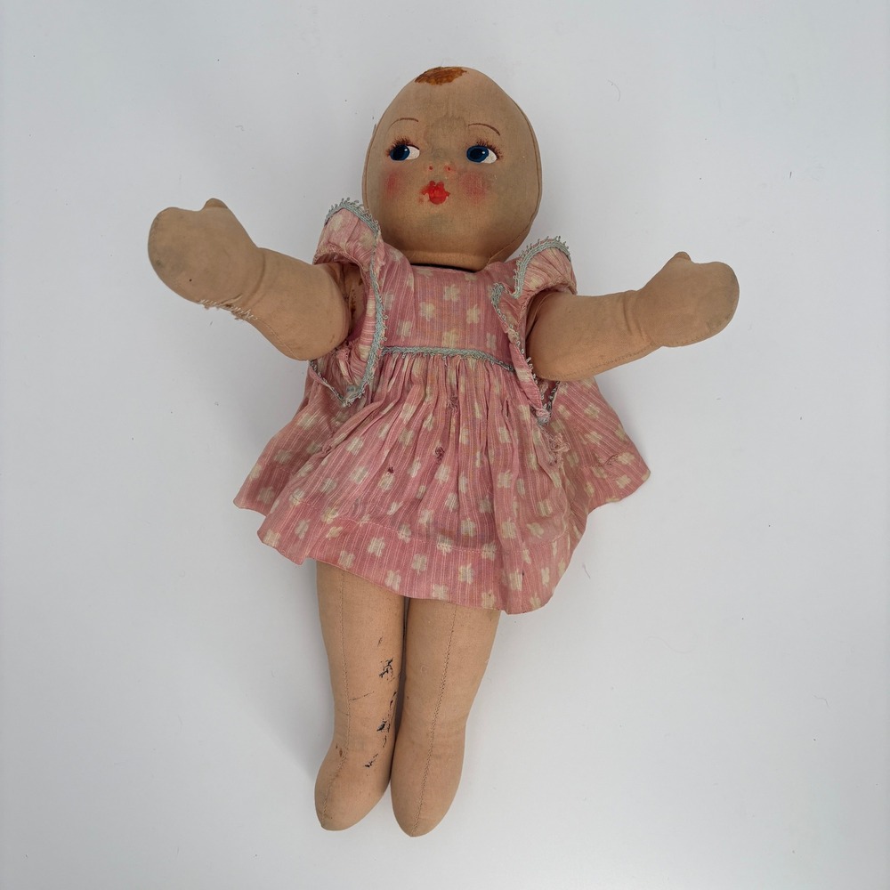 Antique Effanbee Pat-O-Pat Doll Cloth Painted Face 1920s 16"
